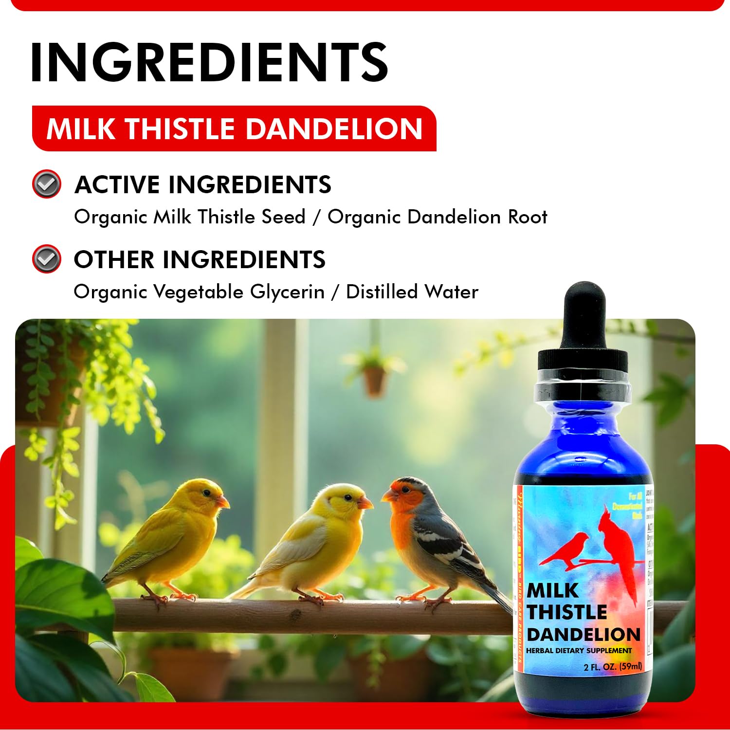 Morning Bird Milk Thistle & Dandelion Extract - Organic Bird Supplement for Optimal Health - Support Liver Heath & Promotes Deto